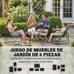 Conjunto Jardín Exterior de 4 Piezas con Sofá de 2 Plazas 2 Sillones Mesa de Vidrio Templado Tela Textilene Gris... - Ogal.Es