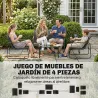Conjunto Jardín Exterior de 4 Piezas con Sofá de 2 Plazas 2 Sillones Mesa de Vidrio Templado Tela Textilene Gris... - Ogal.Es