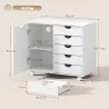 Mueble para Impresora con Estación de Carga y Ruedas 5 Cajones Puertos USB Estante Ajustable Blanco - Ogal.Es