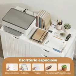 Mueble para Impresora con Estación de Carga y Ruedas 5 Cajones Puertos USB Estante Ajustable Blanco - Ogal.Es