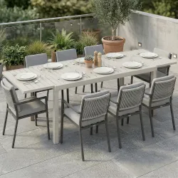 Mesa de Jardín Extensible 150/225x85x75 cm Mesa de Comedor de Aluminio con Tablero de Listones para 6-8 Personas... - Ogal.Es