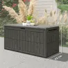 Arcón Exterior Capacidad 440L de Resina Resistente al Agua y a los Rayos UV con Tapa Bloqueable Barras de Gas Café - Ogal.Es