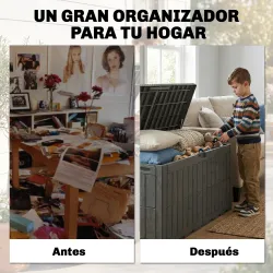 Arcón Exterior Capacidad 440L de Resina Resistente al Agua y a los Rayos UV con Tapa Bloqueable Barras de Gas Café - Ogal.Es