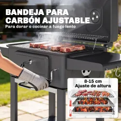 Barbacoa de Carbón con Bandeja y Ventilación Ajustable Estantes Laterales Ruedas Termómetro Tapa y Puerta - Ogal.Es