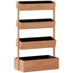 Jardinera de Madera de 4 Niveles Jardinera Elevada Exterior con Orificios de Drenaje Tela no Tejida Marrón - Ogal.Es