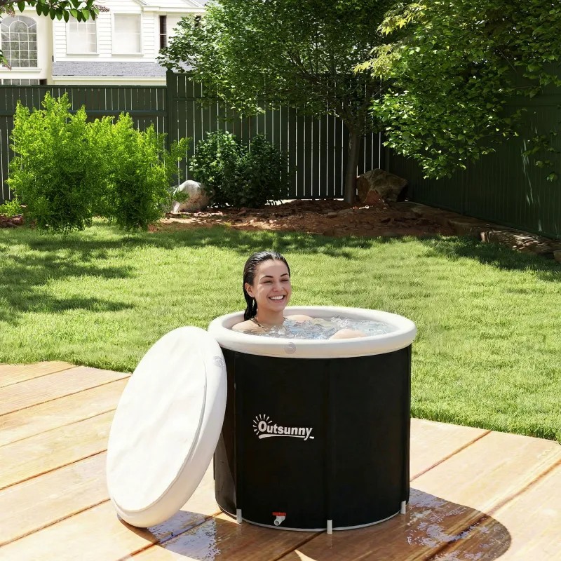 Bañera de Hielo 280L Bañera Hinchable Portátil para Recuperación de Atletas con Cubierta y Bomba Ø78x71 cm - Ogal.Es