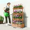 Jardinera de Madera de 4 Niveles Jardinera Elevada Exterior con Orificios de Drenaje Tela no Tejida Marrón - Ogal.Es