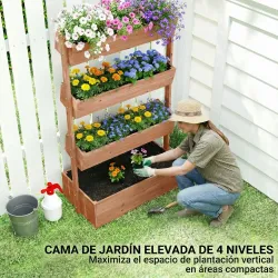 Jardinera de Madera de 4 Niveles Jardinera Elevada Exterior con Orificios de Drenaje Tela no Tejida Marrón - Ogal.Es