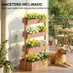 Jardinera de Madera de 4 Niveles Jardinera Elevada Exterior con Orificios de Drenaje Tela no Tejida Marrón - Ogal.Es