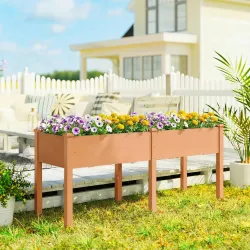 Huerto Urbano Elevado de Madera 184x59x76,5 cm con 6 Orificios de Drenaje para Cultivos Plantas Flores Marrón - Ogal.Es