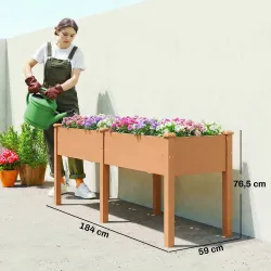 Huerto Urbano Elevado de Madera 184x59x76,5 cm con 6 Orificios de Drenaje para Cultivos Plantas Flores Marrón - Ogal.Es