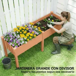 Huerto Urbano Elevado de Madera 184x59x76,5 cm con 6 Orificios de Drenaje para Cultivos Plantas Flores Marrón - Ogal.Es
