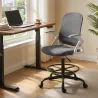 Silla de Escritorio de Malla Silla de Dibujo con Reposabrazos Abatibles Altura Ajustable Reposapiés Gris - Ogal.Es