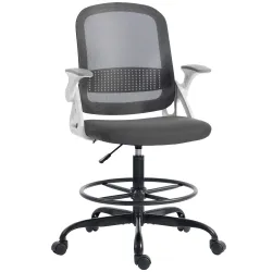 Silla de Escritorio de Malla Silla de Dibujo con Reposabrazos Abatibles Altura Ajustable Reposapiés Gris - Ogal.Es