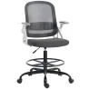 Silla de Escritorio de Malla Silla de Dibujo con Reposabrazos Abatibles Altura Ajustable Reposapiés Gris - Ogal.Es
