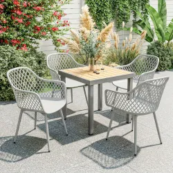 Juego de 4 Sillas de Jardín Exterior de PP con Respaldo Diamante Asiento Anti-UV Reposabrazos y Patas Metálicas ... - Ogal.Es