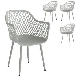 Juego de 4 Sillas de Jardín Exterior de PP con Respaldo Diamante Asiento Anti-UV Reposabrazos y Patas Metálicas ... - Ogal.Es