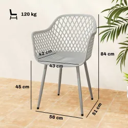 Juego de 4 Sillas de Jardín Exterior de PP con Respaldo Diamante Asiento Anti-UV Reposabrazos y Patas Metálicas ... - Ogal.Es