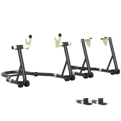 Caballete de Moto Carga 390 kg Soporte Delantero y Trasera Universal Elevador de Moto de Acero con Ruedas Negro - Ogal.Es