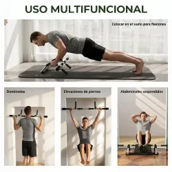 Barra de Dominadas Multifuncional Barra de Dominadas de Pared con Mangos Antideslizantes Carga 110 kg Gris y Negro - Ogal.Es