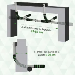 Barra de Dominadas Multifuncional Barra de Dominadas de Pared con Mangos Antideslizantes Carga 110 kg Gris y Negro - Ogal.Es