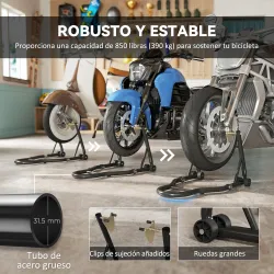 Caballete de Moto Carga 390 kg Soporte Delantero y Trasera Universal Elevador de Moto de Acero con Ruedas Negro - Ogal.Es
