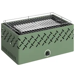 Barbacoa de Carbón 45,5x29x21 cm con Ventilador Integrado Temperatura Ajustable y Bandeja de Carbón Verde Claro - Ogal.Es