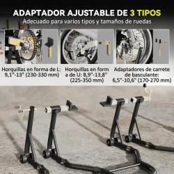 Caballete de Moto Carga 390 kg Soporte Delantero y Trasera Universal Elevador de Moto de Acero con Ruedas Negro - Ogal.Es