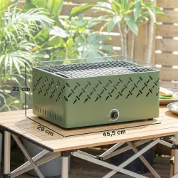 Barbacoa de Carbón 45,5x29x21 cm con Ventilador Integrado Temperatura Ajustable y Bandeja de Carbón Verde Claro - Ogal.Es