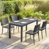 Conjunto de Mesa y Sillas Jardín con Mesa de Tablero Ranurado y 4 Sillas Apilables para Terraza Patio Gris - Ogal.Es