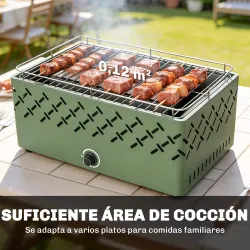 Barbacoa de Carbón 45,5x29x21 cm con Ventilador Integrado Temperatura Ajustable y Bandeja de Carbón Verde Claro - Ogal.Es