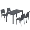 Conjunto de Mesa y Sillas Jardín con Mesa de Tablero Ranurado y 4 Sillas Apilables para Terraza Patio Gris - Ogal.Es