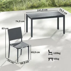 Conjunto de Mesa y Sillas Jardín con Mesa de Tablero Ranurado y 4 Sillas Apilables para Terraza Patio Gris - Ogal.Es