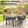 Conjunto de Mesa y Sillas Jardín con Mesa de Tablero Ranurado y 4 Sillas Apilables para Terraza Patio Gris - Ogal.Es