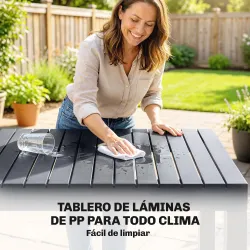 Conjunto de Mesa y Sillas Jardín con Mesa de Tablero Ranurado y 4 Sillas Apilables para Terraza Patio Gris - Ogal.Es