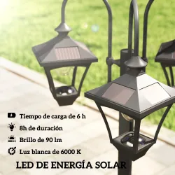 Farola Solar Exterior de Jardín con Macetero 3 Cabezales Impermeable Encendido/Apagado Automático y Altura Ajust... - Ogal.Es