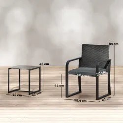 Conjunto de Muebles de Jardín de Ratán Sintético con 2 Sillas con Cojines y Mesa con Tablero de Vidrio Gris - Ogal.Es