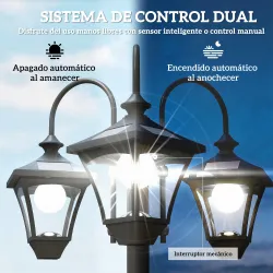 Farola Solar Exterior de Jardín con Macetero 3 Cabezales Impermeable Encendido/Apagado Automático y Altura Ajust... - Ogal.Es