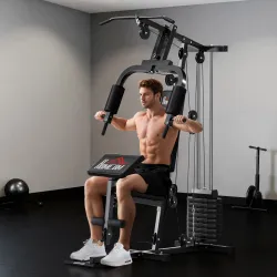 Máquina de Musculación con Pesas Ajustables de 65 kg Prensa de Pecho y Piernas Polea 135x103x210 cm Negro - Ogal.Es
