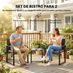 Conjunto de Muebles de Jardín de Ratán Sintético con 2 Sillas con Cojines y Mesa con Tablero de Vidrio Gris - Ogal.Es