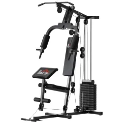 Máquina de Musculación con Pesas Ajustables de 65 kg Prensa de Pecho y Piernas Polea 135x103x210 cm Negro - Ogal.Es