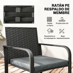 Conjunto de Muebles de Jardín de Ratán Sintético con 2 Sillas con Cojines y Mesa con Tablero de Vidrio Gris - Ogal.Es