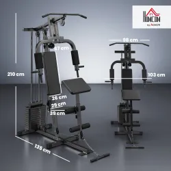 Máquina de Musculación con Pesas Ajustables de 65 kg Prensa de Pecho y Piernas Polea 135x103x210 cm Negro - Ogal.Es
