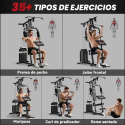 Máquina de Musculación con Pesas Ajustables de 65 kg Prensa de Pecho y Piernas Polea 135x103x210 cm Negro - Ogal.Es