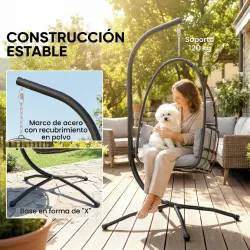 Silla Colgante Huevo con Soporte Cesta Plegable Reposacabezas Cojín Bolsillo Lateral Carga 120 kg Gris Oscuro - Ogal.Es