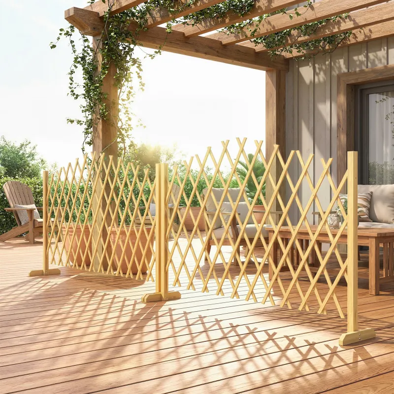 Set de 2 Paneles de Vallas de Jardín Exterior Extensibles de Madera para Decoración Terraza 180x30x103 cm Natural - Ogal.Es