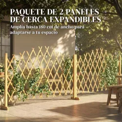 Set de 2 Paneles de Vallas de Jardín Exterior Extensibles de Madera para Decoración Terraza 180x30x103 cm Natural - Ogal.Es
