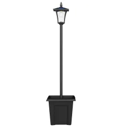 Farola Solar Exterior de Jardín con Macetero Poste de Aluminio IP44 Encendido/Apagado Automático 33x33x160 cm Negro - Ogal.Es