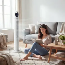 Ventilador de Torre con Control Remoto 3 Velocidades 3 Modos Temporizador 24H Oscilación 70° Pantalla LED Blanco - Ogal.Es