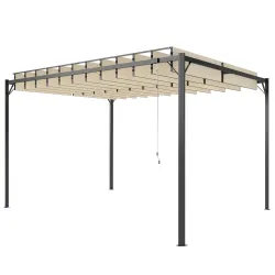 Pérgola de Jardín 3x4 m con Protección UPF 50+ Gazebo con Techo Ajustable Estructura de Metal para Exterior Crema - Ogal.Es